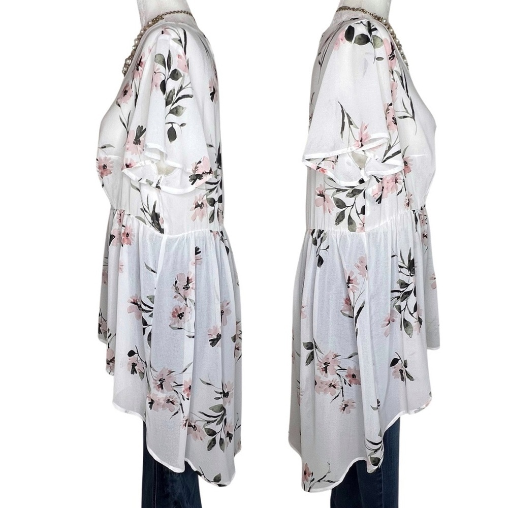 Torrid NEW Tunic Floral Chiffon Hi Lo Ivory White Pink Medium Large 10 M L NWOT - Picture 5 of 13